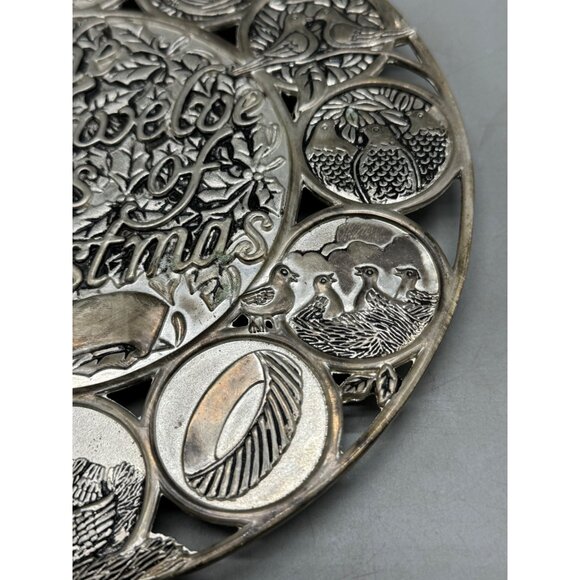 The Twelve Days of Christmas Silver Plated Trivet 8" embossed plastic feet cover - Picture 6 of 10